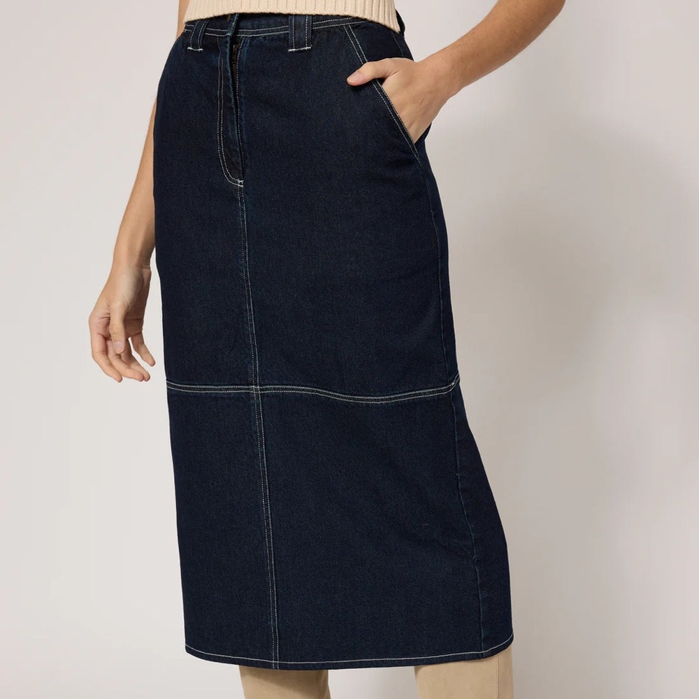 NWT Sue Midi Skirt- Dark Denim